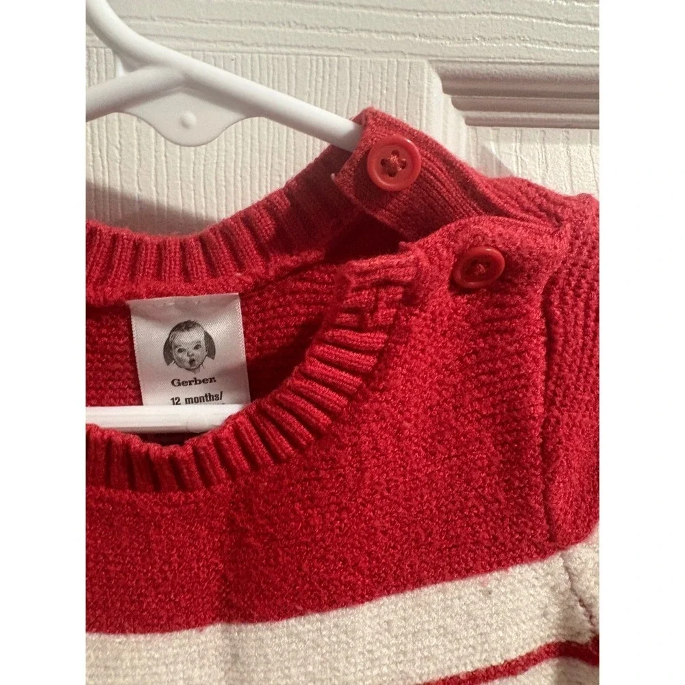 Gerber Baby Boy‎ Girl Red White Stripe Knit Romper Jumpsuit 12 Months